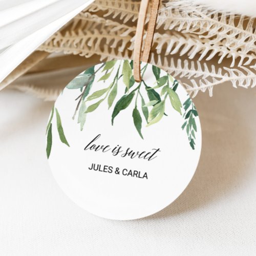 Modern Greenery Foliage Love is Sweet Wedding Classic Round Sticker