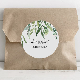 Modern Greenery Foliage Love is Sweet Wedding Classic Round Sticker