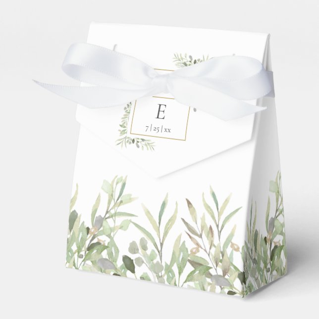 Modern Greenery Foliage Monogram Wedding Favor Boxes (Front Side)