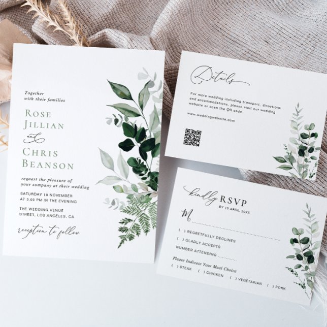 Modern Greenery foliage Sage Green Weddding Invitation (Creator Uploaded)