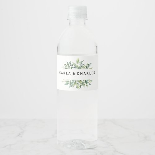 Modern Greenery Foliage Water Bottle Label