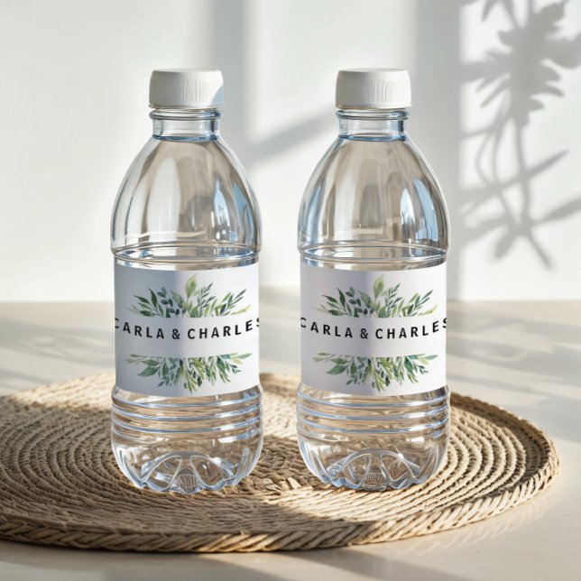 Modern Greenery Foliage Water Bottle Label (Creator Uploaded)