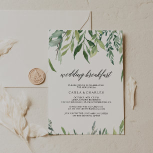 Modern Greenery Foliage Wedding Breakfast Invitation