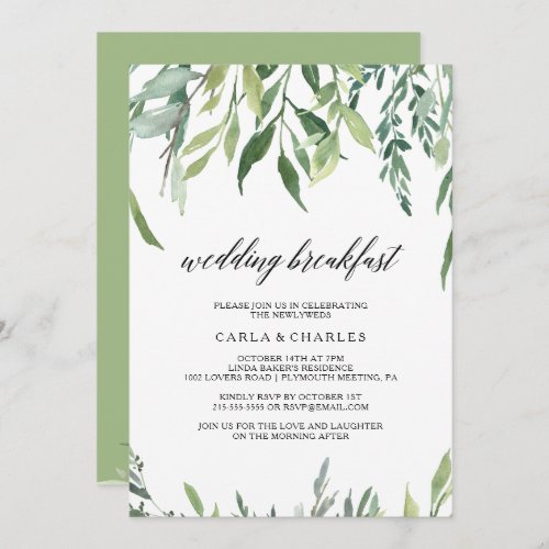 Modern Greenery Foliage Wedding Breakfast Invitation