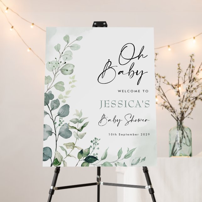 Modern Greenery Gender Neutral Baby Shower Welcome Foam Board (In Situ (Stand))