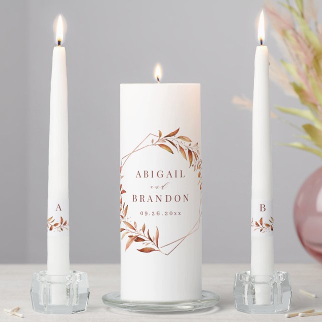 Modern Greenery Geometric Fall Rustic Wedding Unity Candle Set (In Situ)
