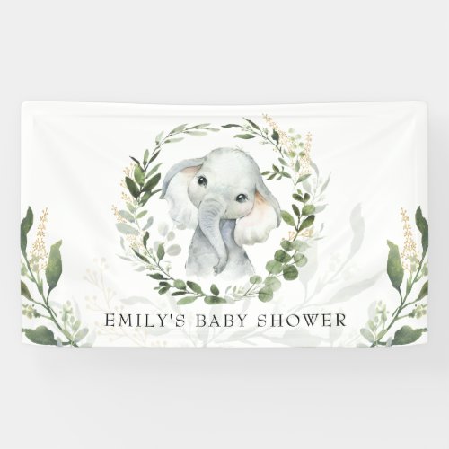 Modern Greenery Gold Elephant Baby Shower Birthday Banner