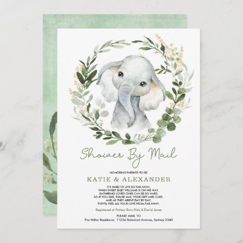 Modern Greenery Gold Elephant Baby Shower By Mail Invitation