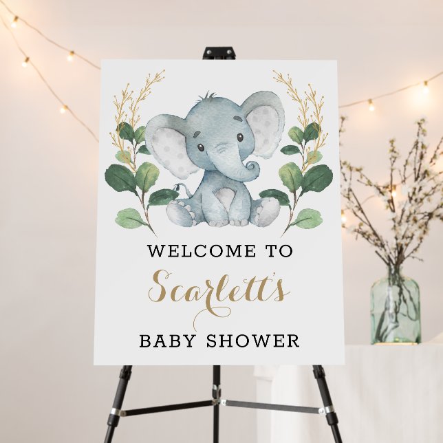 Modern Greenery Gold Elephant Baby Shower Welcome Foam Board (In Situ (Stand))
