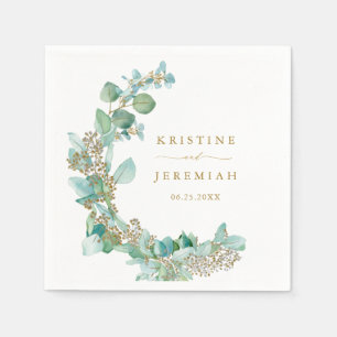 Modern Greenery Gold Eucalyptus Watercolor Wedding Napkins