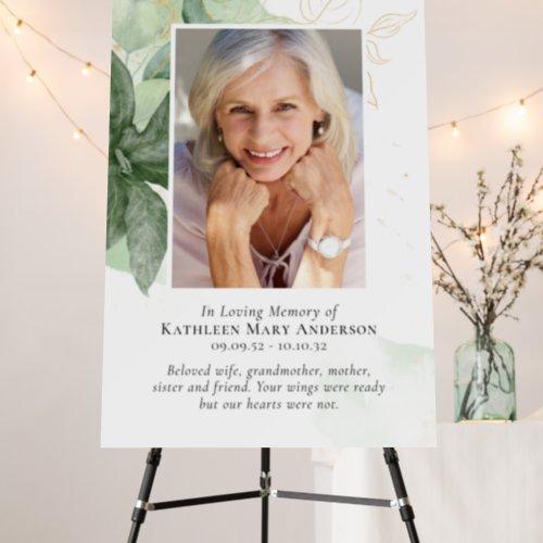 Modern Greenery Gold Funeral Welcome Sign