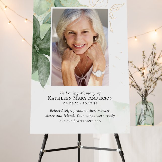 Modern Greenery Gold Funeral Welcome Sign (In Situ (Stand))