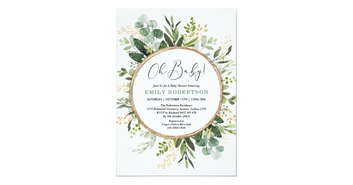 Modern Greenery Gold Gender Neutral Baby Shower Invitation | Zazzle.com