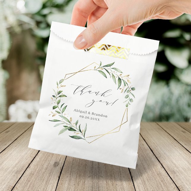Modern Greenery Gold Geometric Rustic Wedding Favor Bag (Modern Greenery Gold Geometric Rustic Wedding Favor Bag)