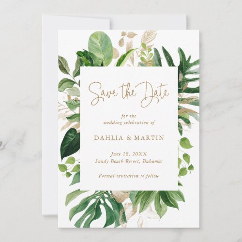 Modern Greenery Gold Geometric Tropical Wedding Save The Date