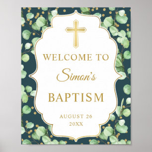 Modern Greenery Gold Glitter Baptism Welcome Poster