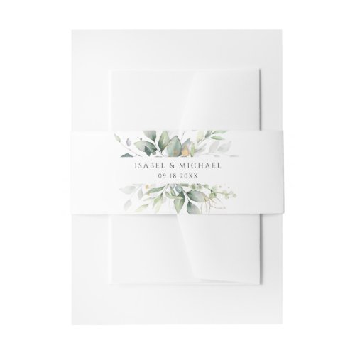 Modern Greenery Gold Leaf Wedding Invitation Belly Band