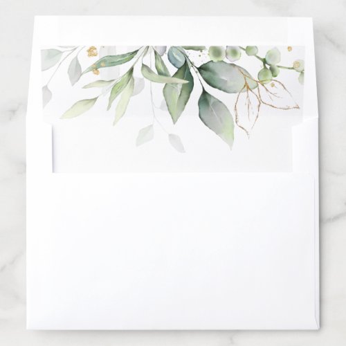 Modern Greenery Gold Leaves Watercolor Foliage Envelope Liner