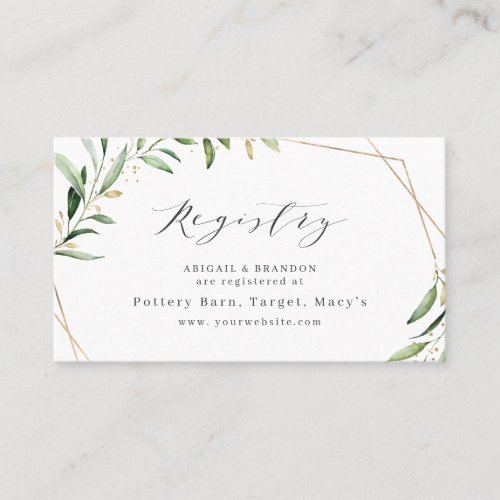 Modern Greenery Gold Rustic bridal Registry  Place Card