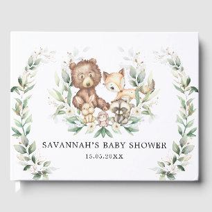 Modern Greenery Gold Woodland Animals Neutral Baby Guest Book
