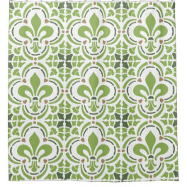 Modern Greenery Green Fleur de Lis Quatrefoil Shower Curtain
