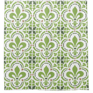 Modern Greenery Green Fleur de Lis Quatrefoil Shower Curtain