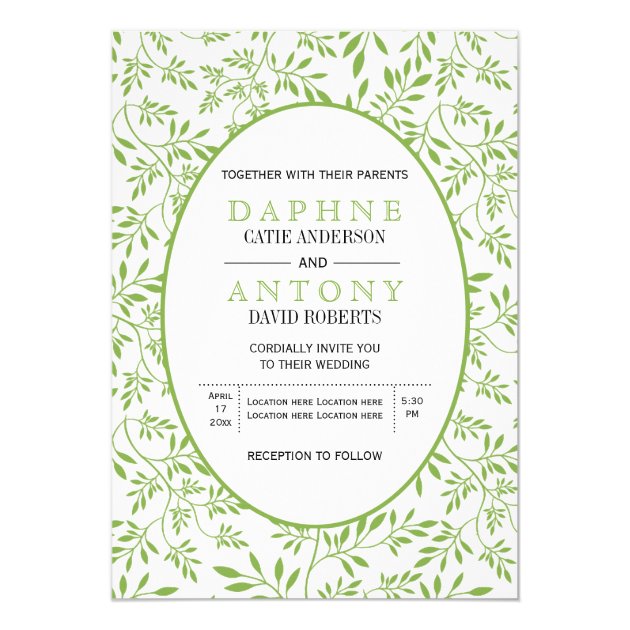 Modern Greenery Green Leaves Pattern Wedding Invitation