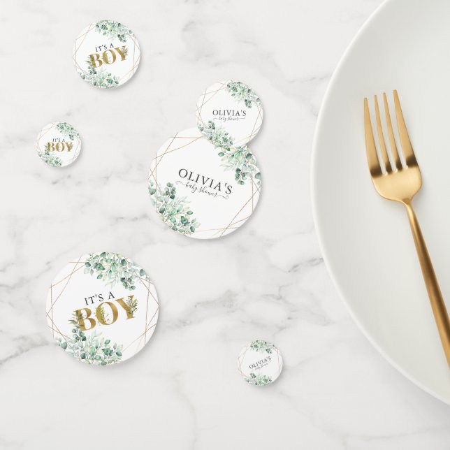 Modern Greenery Its a Boy Eucalyptus Baby Shower Confetti (Group)