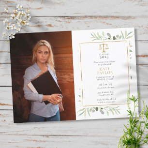 Modern Greenery Law School Graduation Photo Invitation