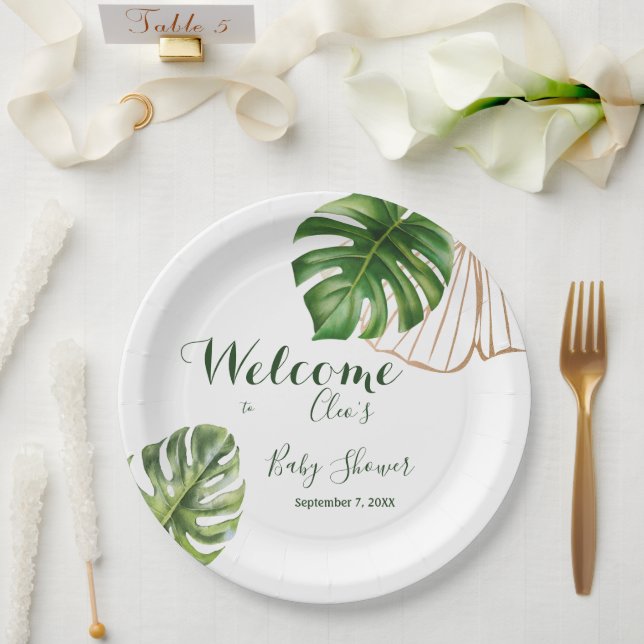 Modern Greenery Leaf Gender Neutral Baby Shower Paper Plates (Wedding)