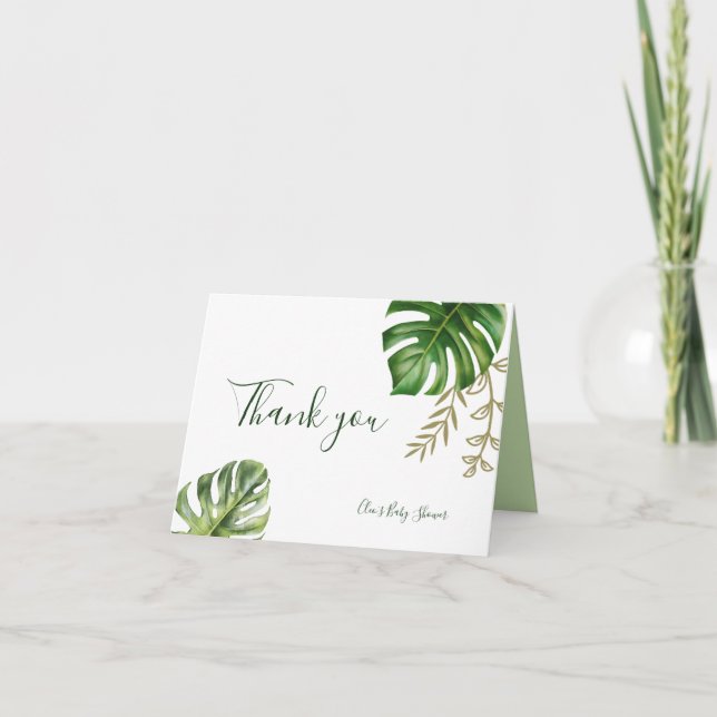 Modern Greenery Leaf Gender Neutral Baby Shower Thank You Card (Front)