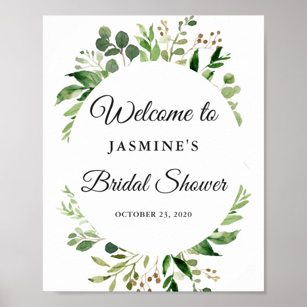 Modern Greenery Leaves Wreath Bridal Shower Sign