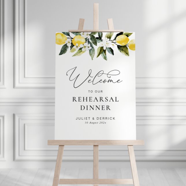 Modern Greenery Lemon floral rehearsal dinner sign (Creator Uploaded)