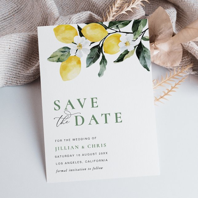 Modern Greenery Lemon Floral Save The Date Card (Creator Uploaded)