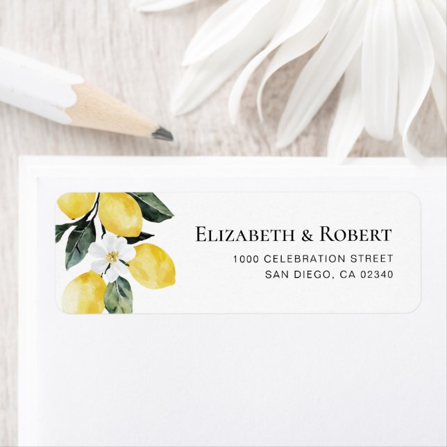 Modern Greenery Lemon Floral Wedding Label (Insitu)