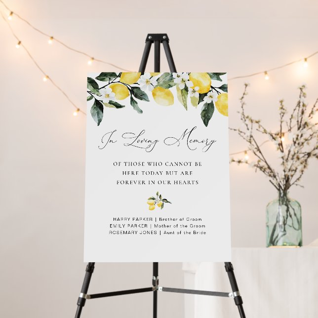 Modern Greenery Lemon Floral Wedding Memorial Sign (In Situ (Stand))