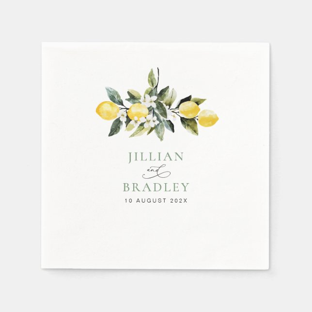 Modern Greenery Lemon Floral Wedding  Napkins (Front)