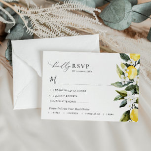 Modern Greenery Lemon Floral Wedding RSVP Card