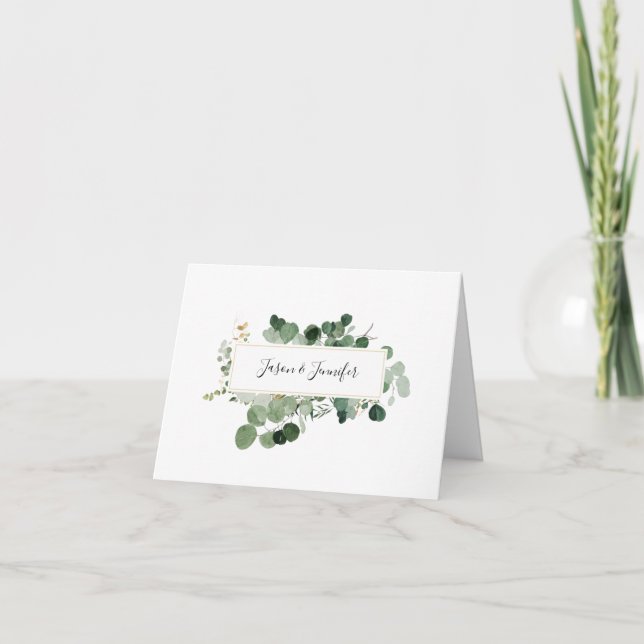 Modern Greenery  Letterpress Thank You Card (Front)