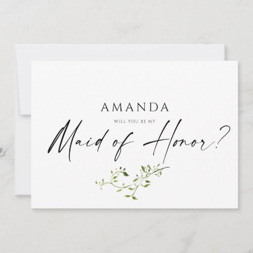 Modern Greenery Maid of Honor Bridal Proposal Card