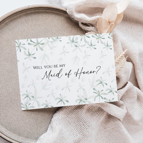 Modern Greenery Maid Of Honor White Proposal Invitation