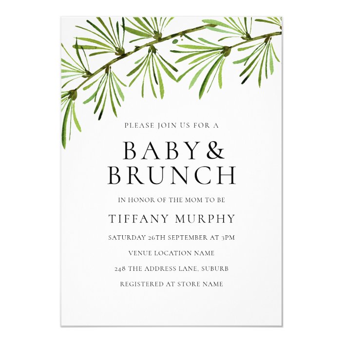 Modern Greenery Neutral Baby Shower Brunch Invite Zazzle Neutral Baby Shower Brunch Invite