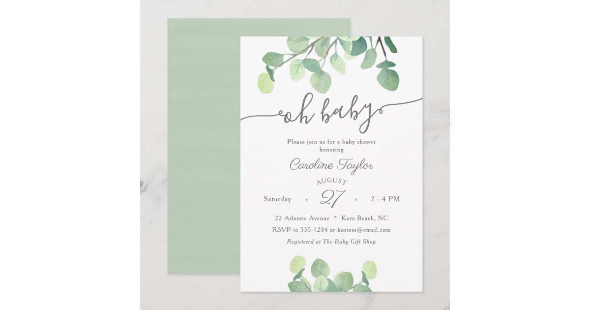 Modern Greenery Oh Baby Simple Baby Shower Invitation | Zazzle