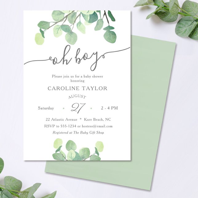 Modern Greenery Oh Boy Baby Shower Invitation (Creator Uploaded)