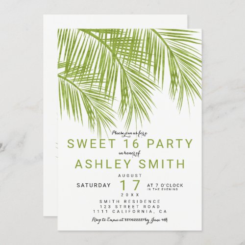 Modern greenery palm tree elegant Sweet 16 Invitation