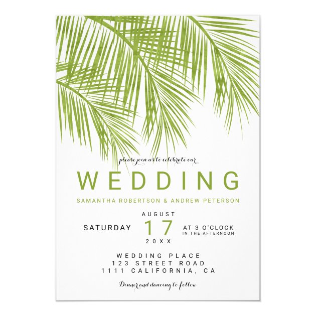 Modern Greenery Palm Tree Watercolor Wedding Invitation