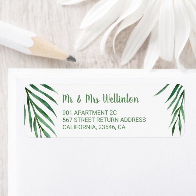 Modern greenery palm trees leaf wedding label (Insitu)