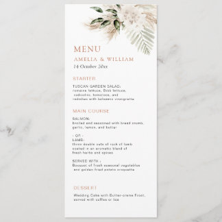 Modern greenery pampas wedding menu