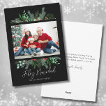 Modern Greenery Photo Feliz Navidad Christmas Holiday Card<br><div class="desc">Modern Greenery Photo Feliz Navidad Christmas Holiday Card. A simple and classic Christmas card look with greenery like evergreen branches, leaves, and more surrounding a single photo of your family or whatever you want to include. A black background gives this a modern vibe, with subtle hints and pops of color...</div>