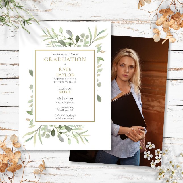 Modern Greenery Photo Graduation Party Invitation (Modern Greenery Photo Graduation Party Invitation)